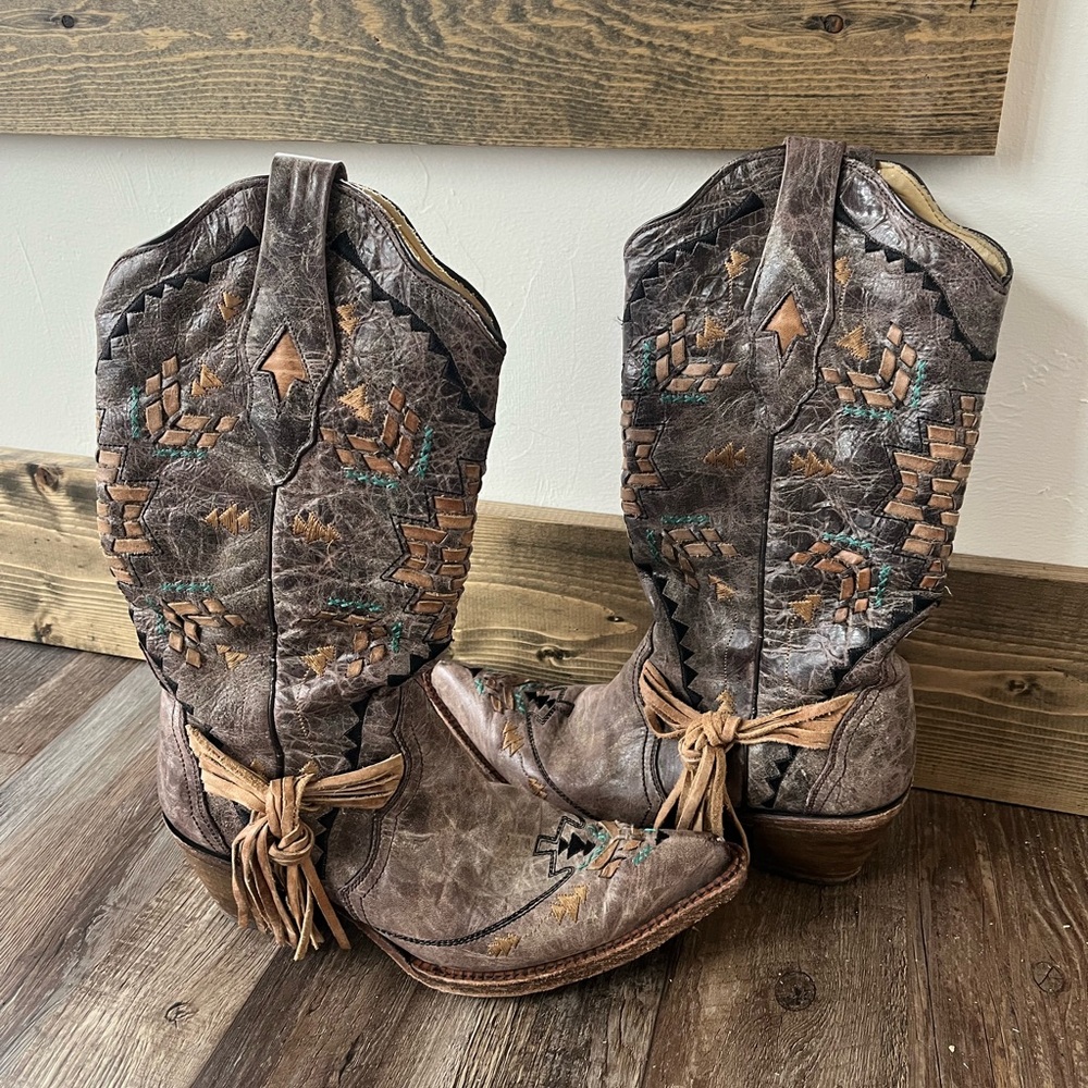 Corral Cowboy Boots Told Cango Tobacco w/ Fringe Tassel - Picture 2 of 13